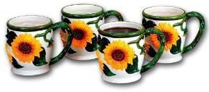 Sunflower 3-D Coffee Mugs Set of 4 Cups