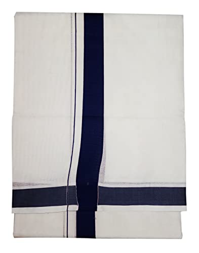 Mens Thick Border 100% Cotton Cream Dhoti 4.0 Meters Double Mundu/Vesti