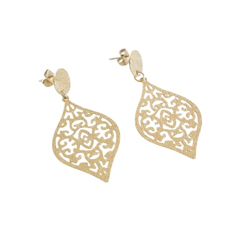 Boucles pendantes estampes orientales acier doré pour vos soirées