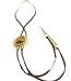 Bolo Tie with a Piece of Tiger Eye in the Center .and Wire Edging. Brown leather cord with gold-plated tips.