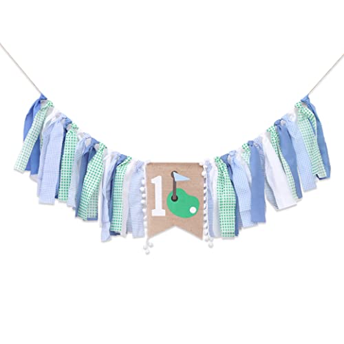 Golf 1St Birthday Highchair Banner - Golf First/One Birthday Party Decoration,High Chair Banner 1St Boy,Green Blue First High Chair