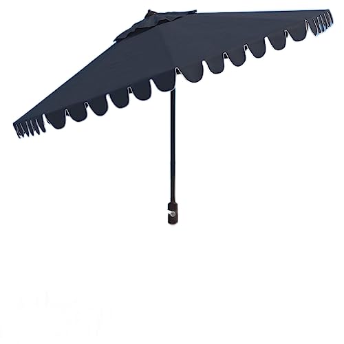 Safavieh PAT8110A Outdoor Venice Navy and White 11-Foot Round Crank UV Protected Umbrella