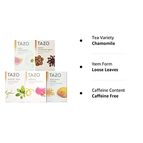 Tazo Herbal Tea 5 Flavor Variety Pack Sampler (Pack Of 5, 100 Bags Total) #TOP1