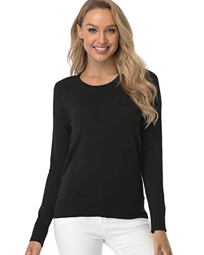 fuinloth Women's Sweater, Lightweight Crewneck Long Sleeve Pullover Black Large