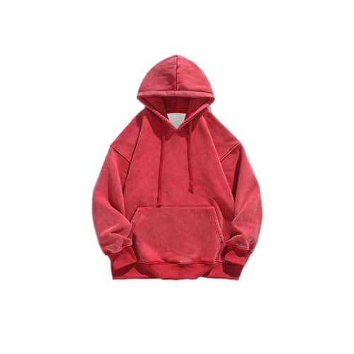 KALUNYA Men Sweatshirt Daily Wear All-Match Solid Color Hoodie Men Youth Personality Trend Hooded Men Casual Mode Sport Long Sleeve Hoodie J-Red XXL