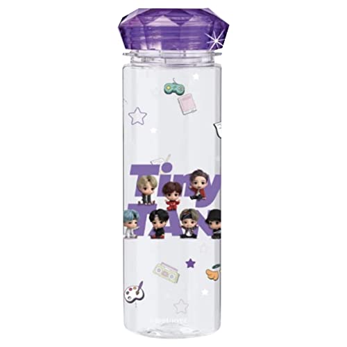 BTS TinyTAN Characters Sticker Printed Bottle with Jewel Shape Cap 530 ml BPA-Free - Officially Licensed BTS Merchandise, BTS Merch, Kpop Merch, BTS Kpop