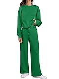 Caracilia Women's 2 Piece Outfits Sweatsuit Fall Crewneck Sweatshirts Wide Leg Pants Lounge Matching Sweat Sets Tracksuit Green Medium