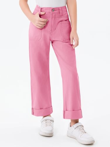 Haloumoning Girls Wide Leg Jeans Kids Fashion Elastic Waist Denim Pants with Pockets 5-14 Years2
