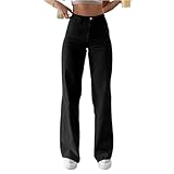 Genérico Pantalón Mujer Vaquero Wide Leg de Verano Frescos de Trabajo Jeans Ropa Talla Grande Ancho Y2k Pantalones Mujer Tallas Grandes Negro S