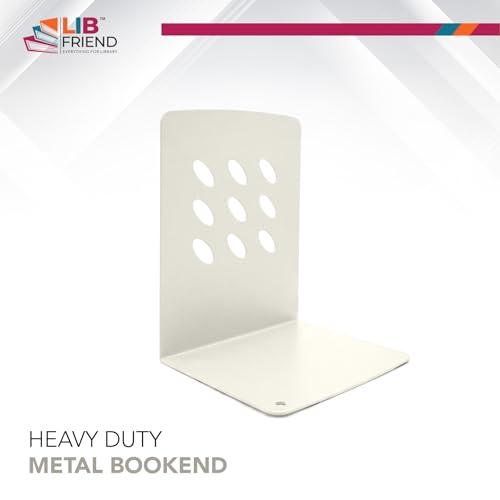 Image of LIBFRIEND Metal Non-Slip Bookends | Powder-Coated L-Shaped Book Holder for Desk, Office, Study Table and Library | Multicolour Options | Set of 2 (Ivory, S)
