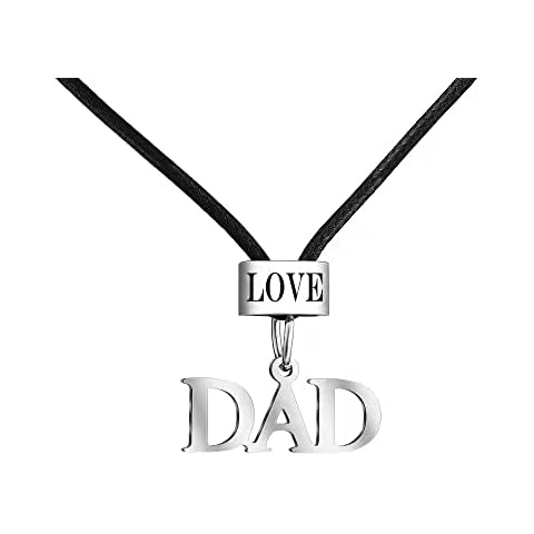 Father's Day Gifts for Dad Pendant with Engraving Love Dad, Birthday Gifts Leather Cord Chain 55 cm, Silicone Cover