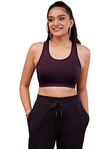 Image of NYKD Women's Everyday Cotton Padded Sports Bra for Gym /Running /Workout Full Support | Removable Pads | Wirefree | Full Coverage | Stretchable - NYK059