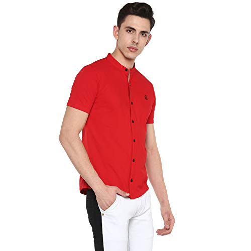 Image of Urbano Fashion Men's Solid Cotton Slim Fit Polo Shirt with Mandarin Collar