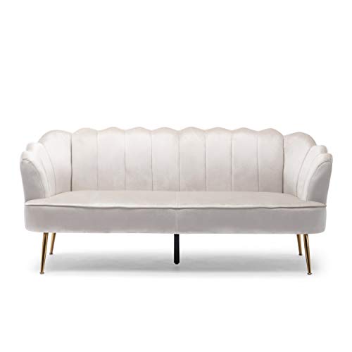 Christopher Knight Home Reitz Channel Stitch 3 Seater Shell Sofa - Velvet - Beige/Gold Christopher Knight Home Reitz Channel Stitch 3 Seater Shell Sofa - Velvet - Beige/Gold