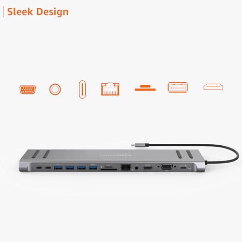 Image of Amazon Basics Dock Station, 13-in-1 USB C HUB Docking Station, USB C Network Hub with HDMI VGA PD(3.0), 4xUSB 2xUSB C, 10 /100M Gigabit Laptop Stand for MacBook iPad Surface Pro and More Windows Laptop