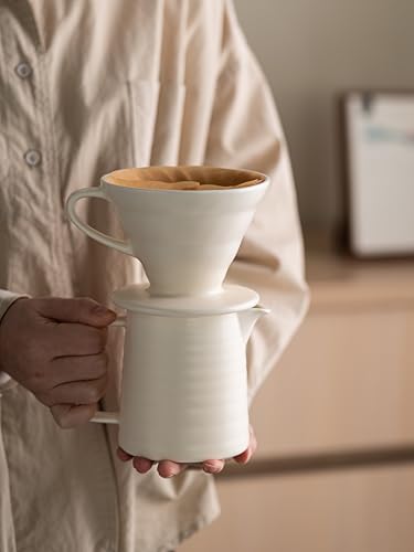 Image of Pour Over Coffee Maker,Ceramic Coffee Maker With 40 pcs Paper Filter,15oz /450ml Pour Over Coffee Dripper (White, V02)