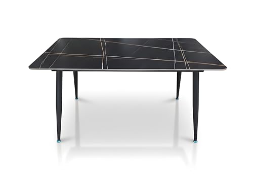 Image of Italiana 15mm Ultra-Slim Sintered Stone Dining Table - 140cm x 80cm Black Faux Marble Executive Table | Mohs 6+ Hardness Scratch-Resistant | Metal Frame | Suitable for 4-6 Seater