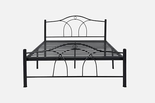 Image of Alto Metal Queen Size Bed Without Storage | Wrought Iron Double Bed with Headboard & Footboard | Sturdy Powder Coated Platform Bed Queen Size Cot for BedroomLivingRoom Black (75x60)