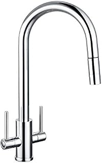 Kitchen Taps with Pull Out Spray, Hapilife Kitchen Mixer Tap Dual Lever High Arc Taps for Kitchen Sink with 360° Swivel Spout Kitchen Sink Tap with Pull Down Sprayer Twin Lever Chrome