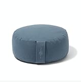 Organic Round Meditation Cushion by renoo - Durable Comfortable Cotton, Linen, Hemp - Modern Zafu - Buckwheat Floor Pillow Yoga Bolster in 15 Colors Removable Cover - 15 inches - Teal