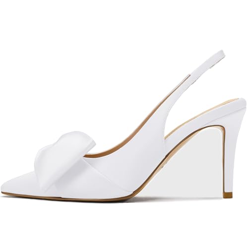 Image of Women's Slingback Heels with Bow Pointed Toe Pumps with Elasticated Strap 3.3 inch High Heels for Evening Dress Shoes