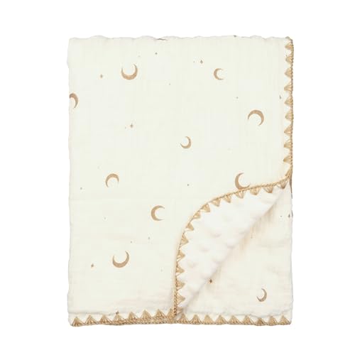 Image of Baby Blanket 40x40 Inches,Muslin Cotton and Minky Dotted Double Layer Soft Receiving Blanket for Newborn Toddler,Moon Star