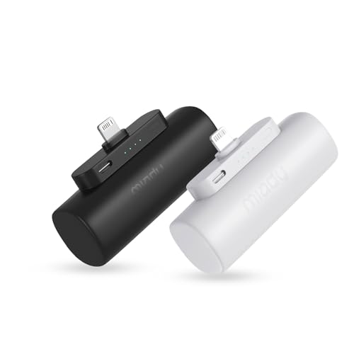 2-PackMiady 5000mAh Power bank for iPhone Battery Pack Charger Portable Charger for iPhone 14/13/12/11/etc Series (Black+White)