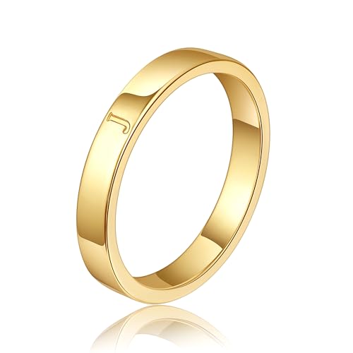 WFYOU 14K Gold Filled Rings for Women Non Tarnish Dainty Gold Initial Ring Stackable Gold Rings for Women Alphabet Letter Ring Wedding Bands Thin Thumb Pinky Stacking Rings Jewelry Gifts for Women J 7