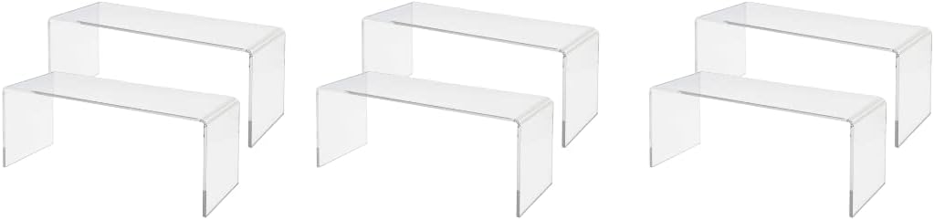 Marketing Holders 6 Pack Acrylic Riser Display Stand Clear 12 Wide x 4.5 Deep Rectangular Retail Showcase Countertop Platform for Products and Merchandise