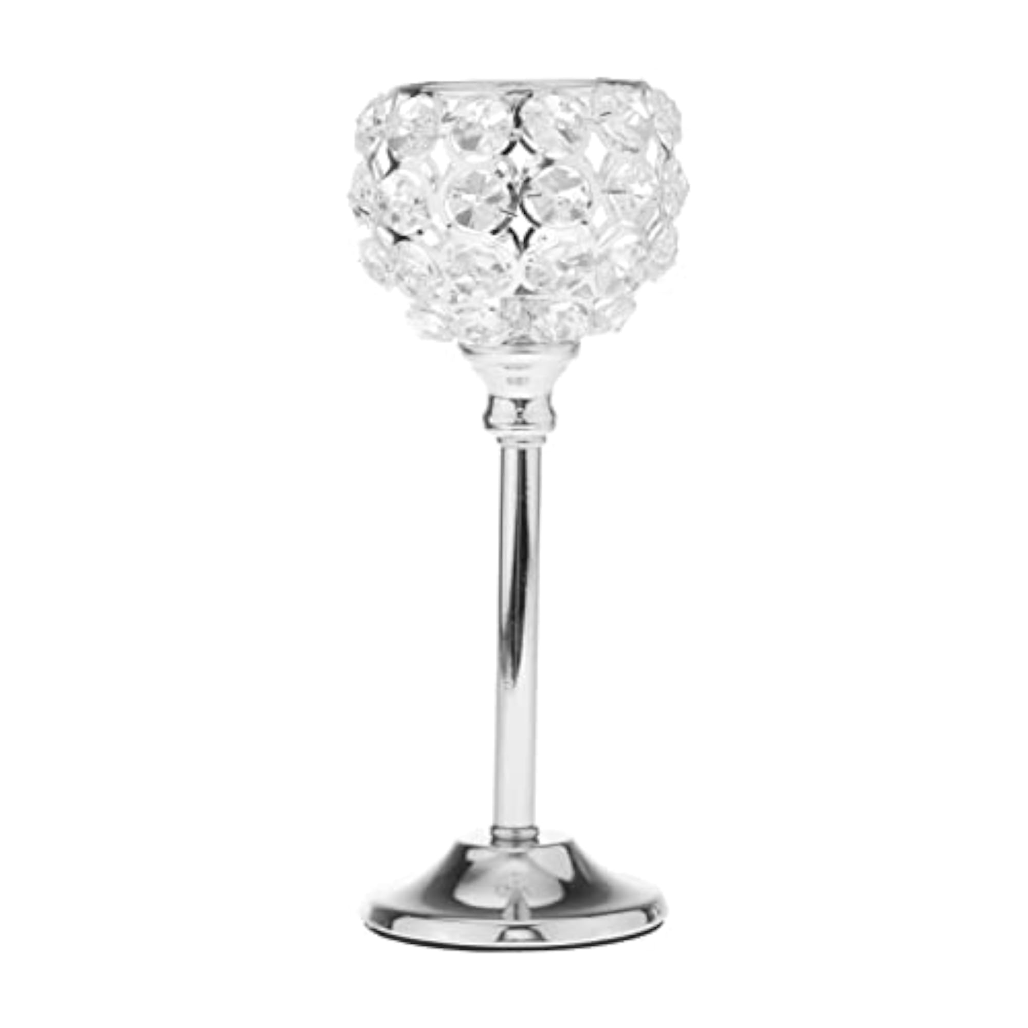 Crystal Candle Holder Tealight Candlestick Centerpiece Silver 21.5cm