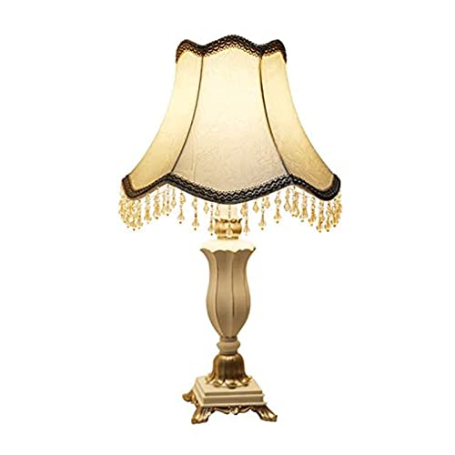 Desk Lamp Luxurious Resin Carved Bedside Lamp Cloth Lamp Shade Desk Lamp Push Button Switch Desk Light E27 Nightstand Lamp #TOP6