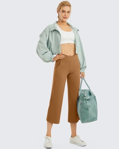 Image of G4Free Capri Pants for Women Wide Leg Yoga Dress Capris with Pockets Cross Loose Casual Work Crop Pants