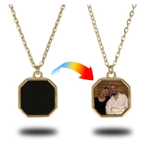 POSHFEEL Personalized Picture Square Necklace for Women Men, Custom Photo Heat Activated Magic Memory Necklaces, Trendy Hi-pop Black Unisex Necklace Cover