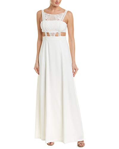 Aidan by Aidan Mattox Women's Crepe and lace Gown with Trim Detail and Cut Outs, Ivory, 8