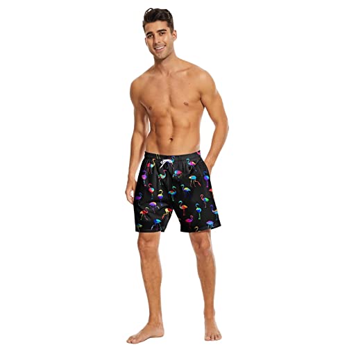 Kybate Men Flamingo Swim Trunks Neon Board Shorts Colorful Flamingo Swimming Trunks With Compression Liner Swimwear #TOP7