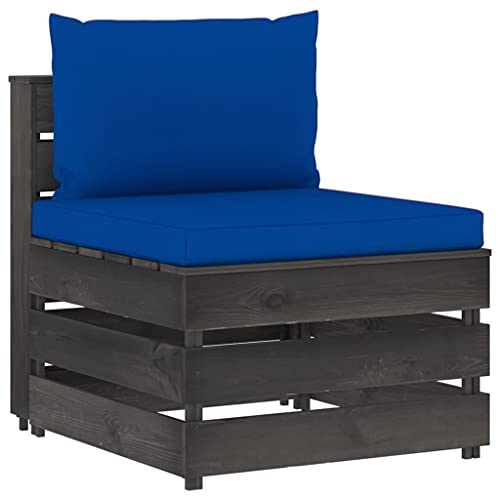 WDGJJFECNMUEHI Modular Gray Wooden Pallet Sofa with Cushions - Weather-Resistant Treated Pine Outdoor Garden Patio Furniture - Sectional Middle Piece for Lounge Set (60x70x66cm)