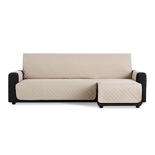 MAXIFUNDAS | Funda Sofá Chaise Longue Acolchado Brazo Derecho 240cm - Funda Sofá Extrasuave Beige - Funda Cubre Sofá con Cintas Traseras - Funda Chaise Longue Protector Sofá Modelo MAUI