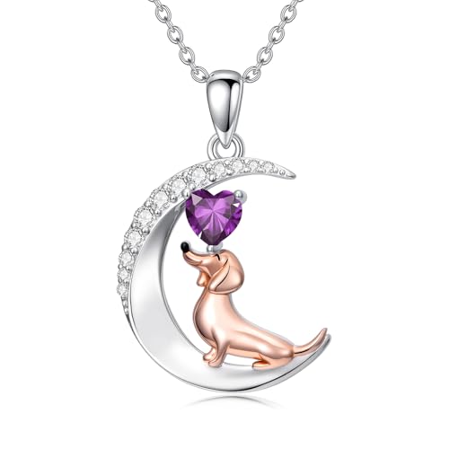 Image of PROESS Animal Birthstone Necklace 925 Sterling Silver Otter /Axolotl /Hippo /Elephant /Dachshund /Monkey /Red Panda Pendant Necklace Animal Birthstone Jewelry Gifts for Women