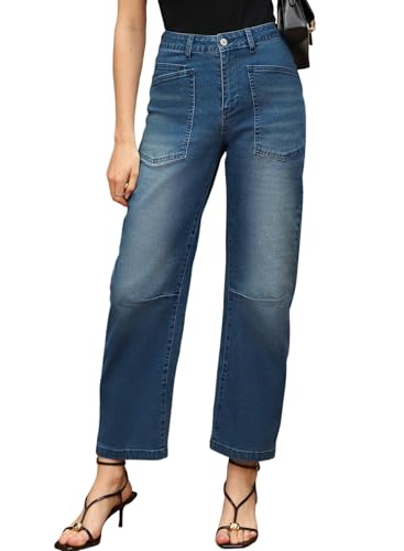 Image of EVALESS Barrel Jeans Women Baggy Stretchy Cropped Denim Pants