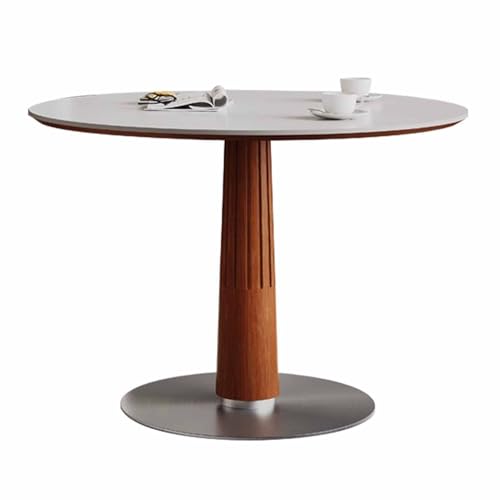 Round Dining Table for 6, Farmhouse Kitchen Table with Stainless Steel Base, Solid Wood Dining Room Table, White