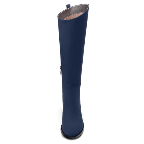 Womens Knee High Boots, Round Toe Low Block Heel Riding Boots, Cowboy Boots for Women, Chunky Heel Knee-high Tall Boots with Asymmetric Slant 2"3