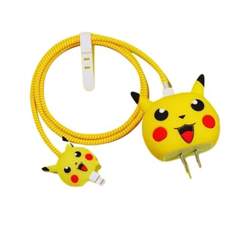 Image of Cartoon 3D Design Protective Case Compatible with Apple 18W - 20W USB-C Power Adapter Charger, Protective Cover for iPhone 18W & 20W Power Adapter Charger with Wire Saver. (Pika)