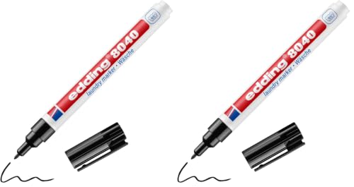 edding 8040 Wäschemarker - schwarz - 1 Stift - Rundspitze 1 mm - Textilstift waschmaschinenfest (95° C) zur Beschriftung von Kleidung - Textilmarker (Packung mit 2)