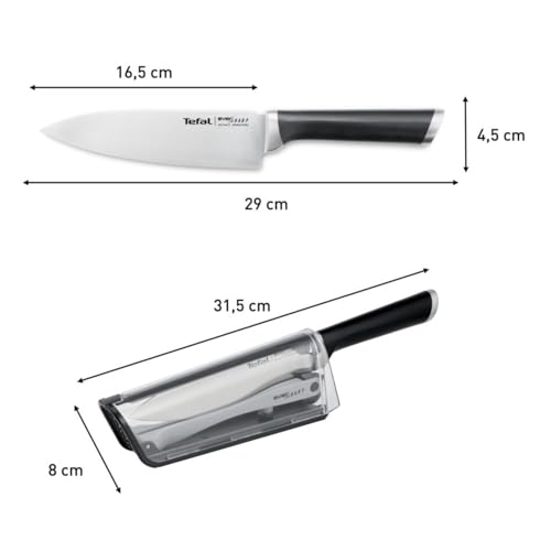 Tefal Eversharp Knife - 16.5cm Chef Knife & Integrated Sharpener - German Stainless Steel Blade - Long Lasting Sharpness - K2569004