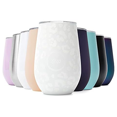 Sup Insulated Wine Tumbler Stainless Steel Double Wall Vacuum Stemless Wine Glass Cup with Lid 350ml 6 Hours Cold Snow Leopard White Cover