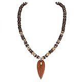 BlueRica Wood Surfboard Pendant on Coconut Beads Necklace (Brown)