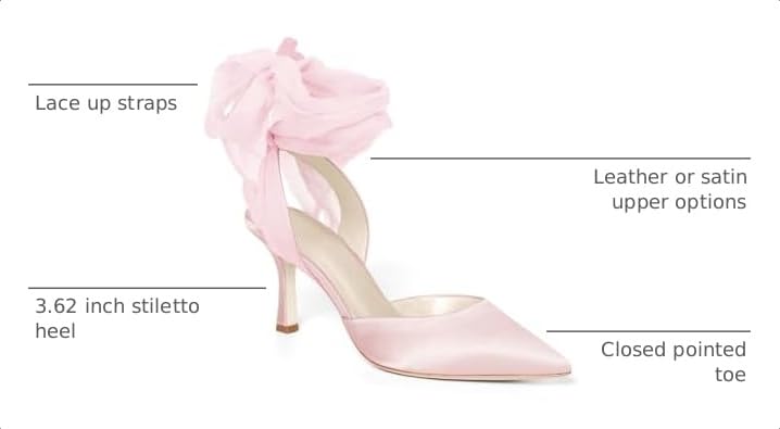 Image of Womens Lace up Satin Heels Bow Pointed Closed Toe Bridal Dress Shoes Low Heel Wedding Elegant Pumps