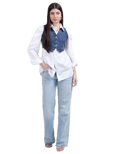 Image of DRAPE AND DAZZLE Stylish Denim Jacket |Casual Wear Jacket | Trending Crop Waistcoat Jacket for Women DD-097