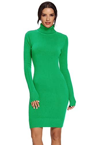 Avacoo Vestido de punto para mujer, elegante vestido de punto, cuello alto, manga larga, túnica, vestido midi verde 44 Cover
