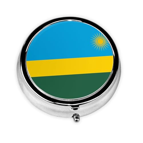 Cute 3-Compartments Round Pill Box Flag of Rwanda Small Pill Case Portable Medicine Dispenser,for Pocket Purse